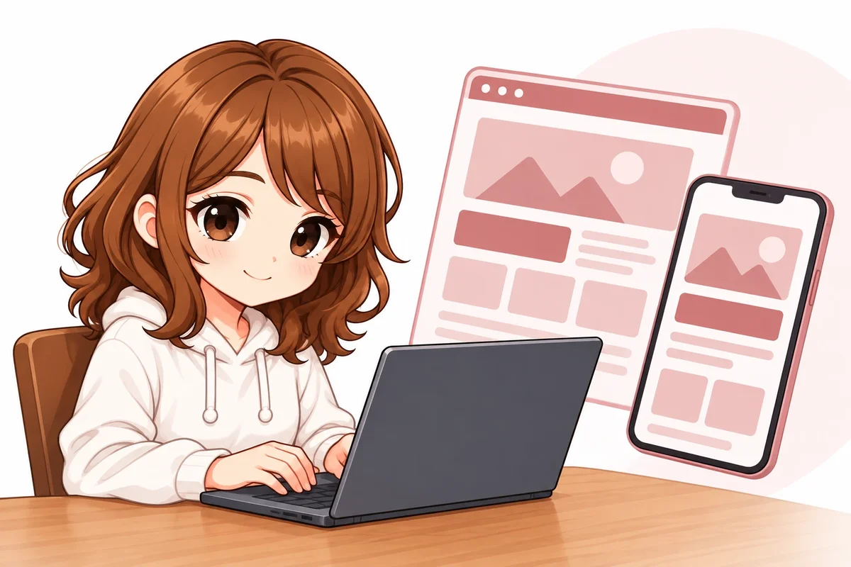 ノートパソコンでページを作る人のイラスト